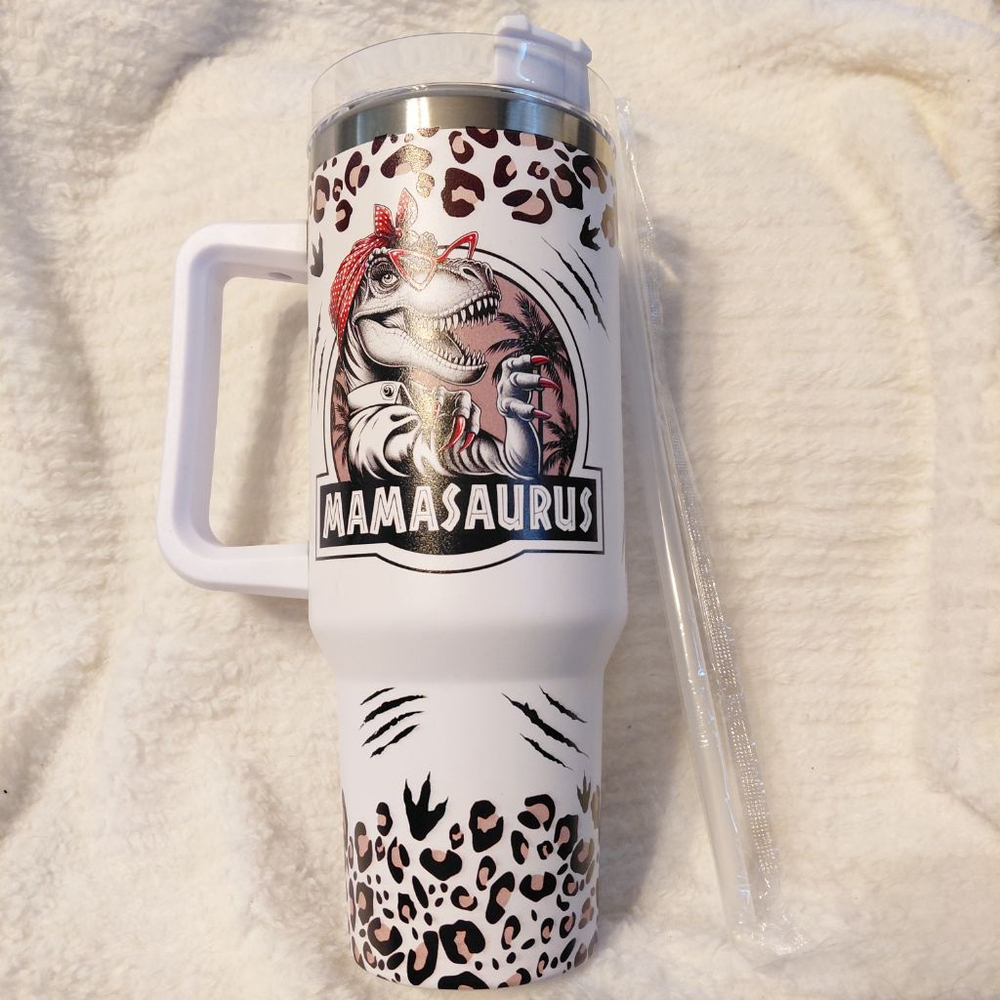 Women's Mamasaurus White Brown Leopard Print Water Bottle One Size